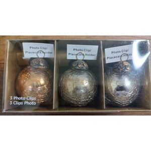Copper Gold Silver Photo Clip Place Card Holder Shaped as Christmas Bulbs NIB A9